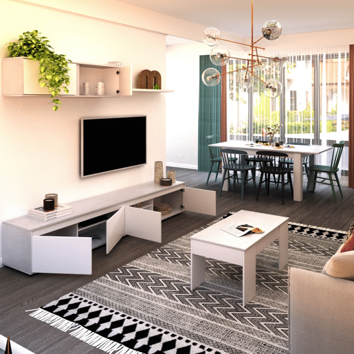 Conjunto de sala de estar com mesa de centro e mesa de jantar Arlet Max V2B Branco Artik (Branco mate) - Cinzento Cimento 200 x 43 x 41 cm