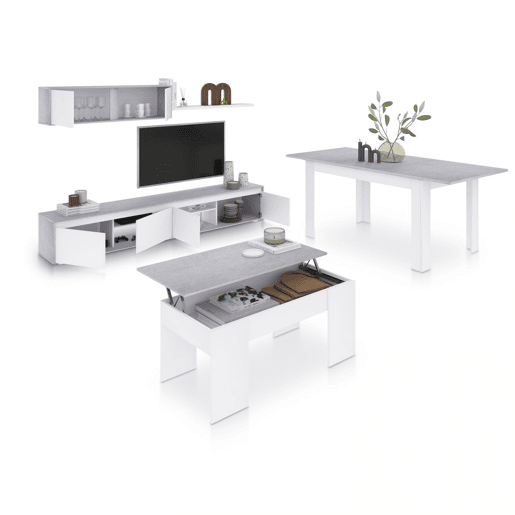 Conjunto de sala de estar com mesa de centro e mesa de jantar Arlet Max V2B Branco Artik (Branco mate) - Cinzento Cimento 200 x 43 x 41 cm