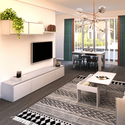 Conjunto de sala de estar com mesa de centro e mesa de jantar Arlet Max V2B Branco Artik (Branco mate) - Cinzento Cimento 200 x 43 x 41 cm