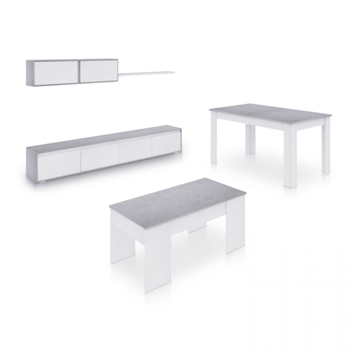 Conjunto de sala de estar com mesa de centro e mesa de jantar Arlet Max V2B Branco Artik (Branco mate) - Cinzento Cimento 200 x 43 x 41 cm