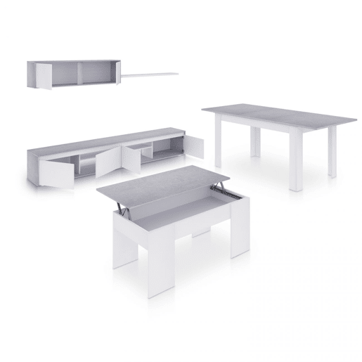 Conjunto de sala de estar com mesa de centro e mesa de jantar Arlet Max V2B Branco Artik (Branco mate) - Cinzento Cimento 200 x 43 x 41 cm