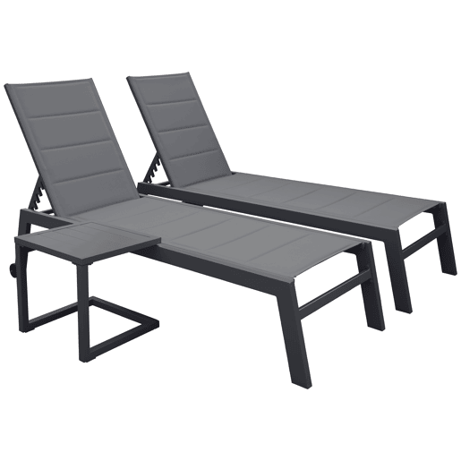 Conjunto de 2 espreguiçadeiras e mesa de apoio BARBADOS em textilene cinzento - alumínio cinzento antracite