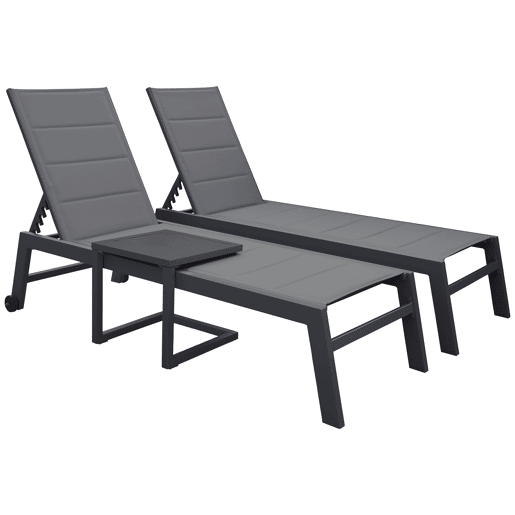 Conjunto de 2 espreguiçadeiras e mesa de apoio BARBADOS em textilene cinzento - alumínio cinzento antracite