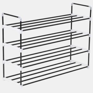 vidaXL Sapateira com 4 prateleiras metal e plástico preto