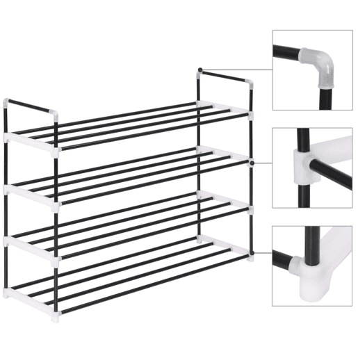 vidaXL Sapateira com 4 prateleiras metal e plástico preto
