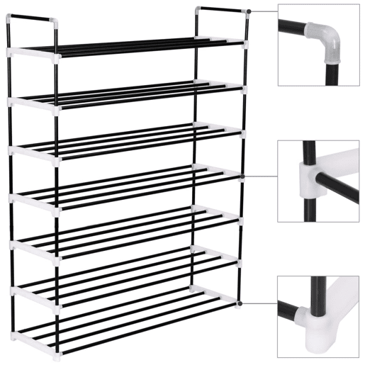 vidaXL Sapateira com 7 prateleiras metal e plástico preto