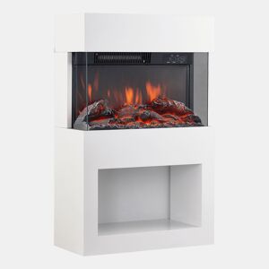KAMINIO Lareira Elétrica HENRI - Fogão de lareira elétrica com aquecimento, efeito de chama 3D, compartimento para lenha, controle remoto - Branco