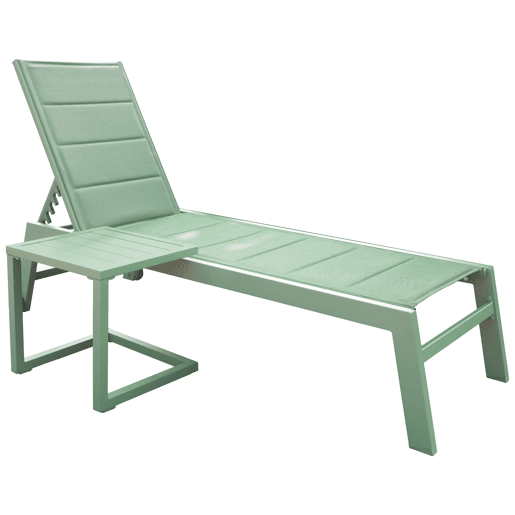 Conjunto de espreguiçadeira e mesa de apoio BARBADOS em textilene verde sálvia - alumínio verde sálvia