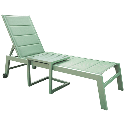 Conjunto de espreguiçadeira e mesa de apoio BARBADOS em textilene verde sálvia - alumínio verde sálvia