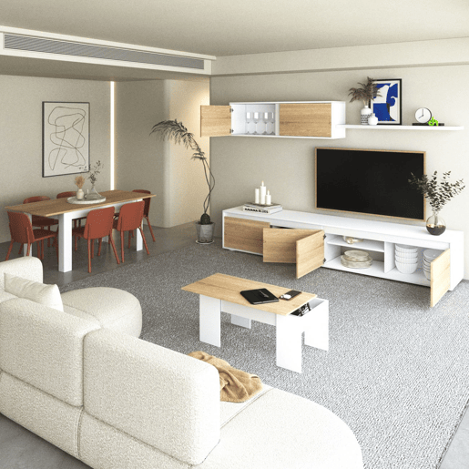 Conjunto de sala de estar com mesa de centro e mesa de jantar Arlet Max V2B Artik White (Branco mate) - Carvalho canadiano 200 x 43 x 41 cm