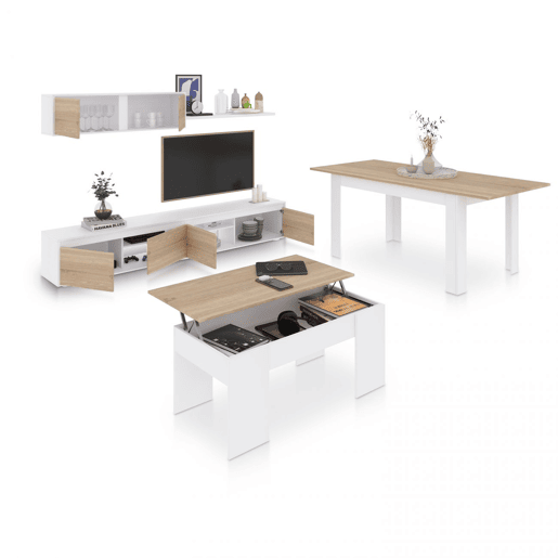 Conjunto de sala de estar com mesa de centro e mesa de jantar Arlet Max V2B Artik White (Branco mate) - Carvalho canadiano 200 x 43 x 41 cm