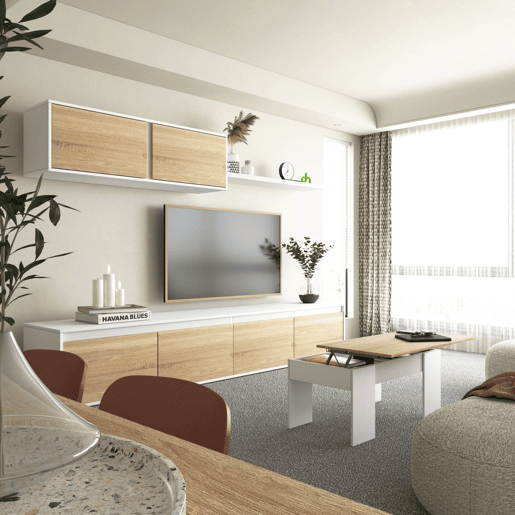 Conjunto de sala de estar com mesa de centro e mesa de jantar Arlet Max V2B Artik White (Branco mate) - Carvalho canadiano 200 x 43 x 41 cm