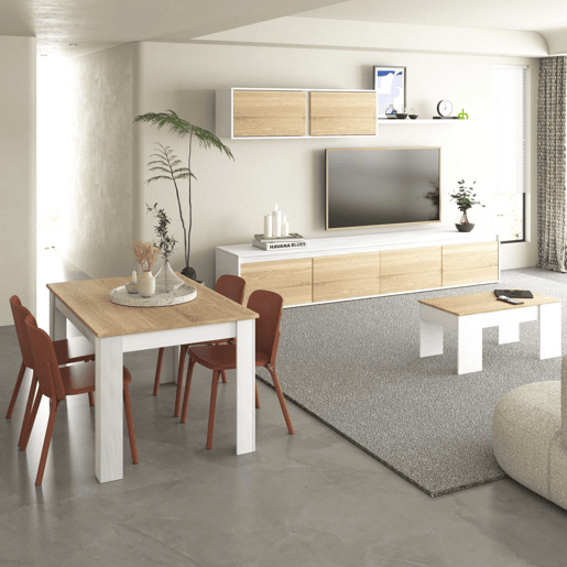 Conjunto de sala de estar com mesa de centro e mesa de jantar Arlet Max V2B Artik White (Branco mate) - Carvalho canadiano 200 x 43 x 41 cm