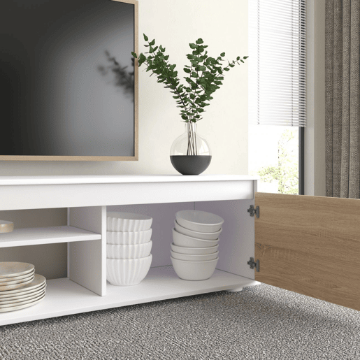 Conjunto de sala de estar com mesa de centro e mesa de jantar Arlet Max V2B Artik White (Branco mate) - Carvalho canadiano 200 x 43 x 41 cm