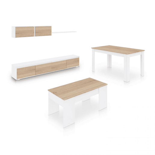 Conjunto de sala de estar com mesa de centro e mesa de jantar Arlet Max V2B Artik White (Branco mate) - Carvalho canadiano 200 x 43 x 41 cm