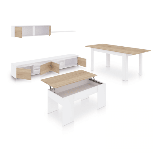 Conjunto de sala de estar com mesa de centro e mesa de jantar Arlet Max V2B Artik White (Branco mate) - Carvalho canadiano 200 x 43 x 41 cm