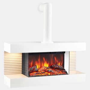 KAMINIO Lareira Elétrica LIZ com tubo de chaminé - Lareira de parede com aquecimento, efeito de chama 3D, Luz ambiente LED, controle remoto - Branco