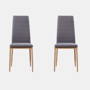 Pacote com 2 cadeiras para sala de jantar, cozinha e sala de estar, estilo moderno, tecido cinza, efeito madeira, pernas de metal, 98x42x48 cm
