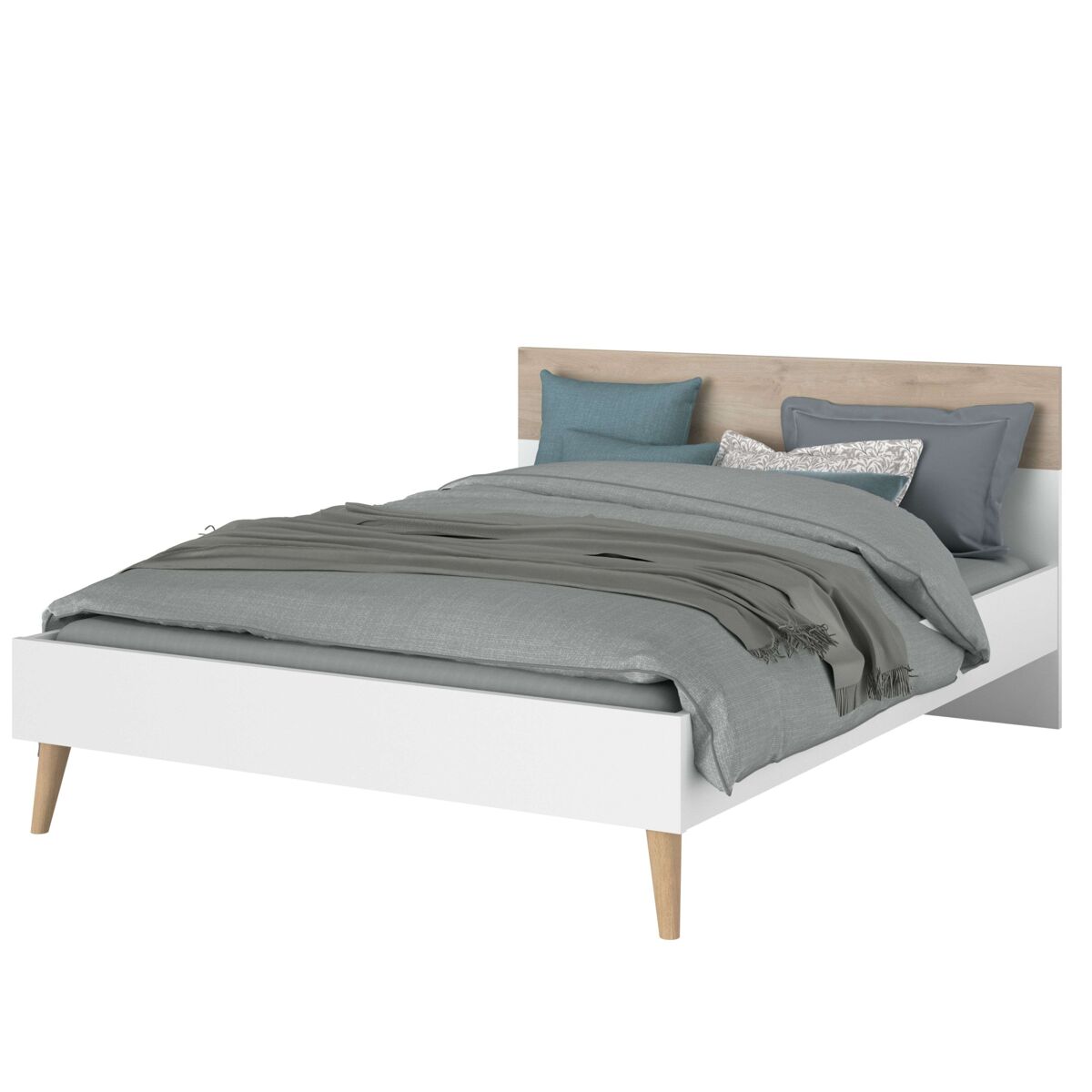 Cama osaka dormitorio matrimonio estilo nórdico color roble japonés y  blanco 135-140x190 cm