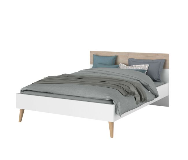 Cama osaka dormitorio matrimonio estilo nórdico color roble japonés y blanco 135-140x190 cm