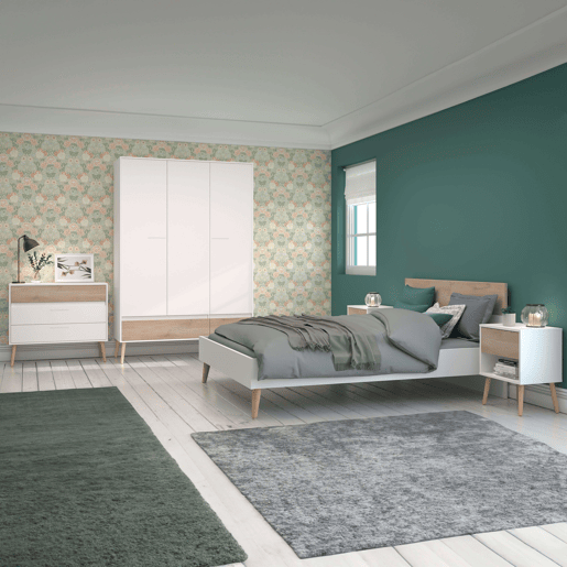 Cama Osaka estilo nórdico quarto de casal carvalho japonês e branco 135-140x190 cm Cama Osaka estilo nórdico quarto de casal carvalho japonês e branco 135-140x190 cm