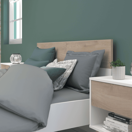 Cama Osaka estilo nórdico quarto de casal carvalho japonês e branco 135-140x190 cm Cama Osaka estilo nórdico quarto de casal carvalho japonês e branco 135-140x190 cm
