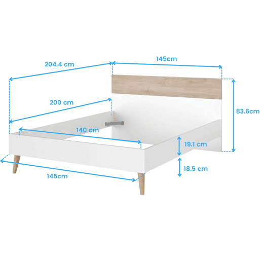 Cama Osaka estilo nórdico quarto de casal carvalho japonês e branco 135-140x190 cm Cama Osaka estilo nórdico quarto de casal carvalho japonês e branco 135-140x190 cm