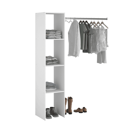 Camarim Modular Aberto Personalizado em Branco Inclui Módulo D + G com 8 Prateleiras, 2 Gavetas, Cortina e 2 Barras 198x200x48 cm Camarim Modular Aberto Personalizado em Branco Inclui Módulo D + G com 8 Prateleiras, 2 Gavetas, Cortina e 2 Barras 198x200x48 cm