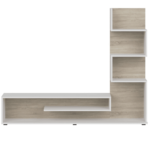 Móvel de TV estilo nórdico Snake para sala de estar e sala de jantar em carvalho Sonoma e Nymphaea Alba com 4 prateleiras 160x130x29 cm Móvel de TV estilo nórdico Snake para sala de estar e sala de jantar em carvalho Sonoma e Nymphaea Alba com 4 prateleiras 160x130x29 cm