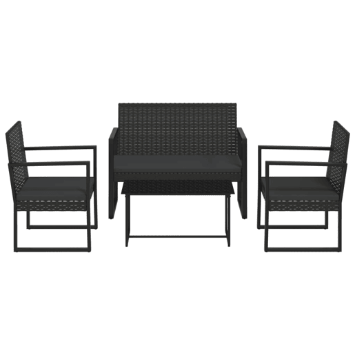 vidaXL 4 pcs conjunto lounge de jardim c almofadões vime PE preto vidaXL 4 pcs conjunto lounge de jardim c almofadões vime PE preto