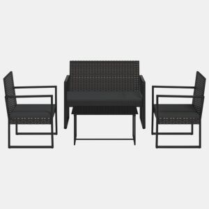 vidaXL 4 pcs conjunto lounge de jardim c almofadões vime PE preto