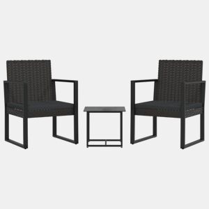 vidaXL 3 pcs conjunto lounge de jardim c almofadões vime PE preto
