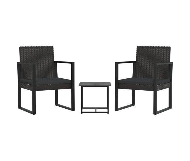 Vidaxl set de muebles de jardín 3 pzas y cojines ratán sintético negro