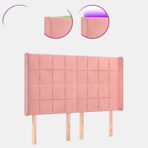 vidaXL Cabeceira de cama c luzes LED veludo 147x16x118128 cm rosa