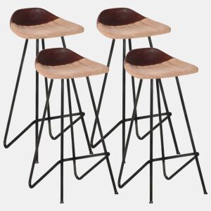vidaXL Bancos de bar 4 pcs couro genuíno castanho