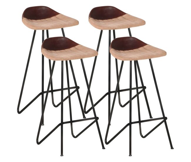 Vidaxl taburetes de cocina 4 unidades cuero auténtico marrón