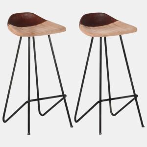vidaXL Bancos de bar 2 pcs couro genuíno castanho