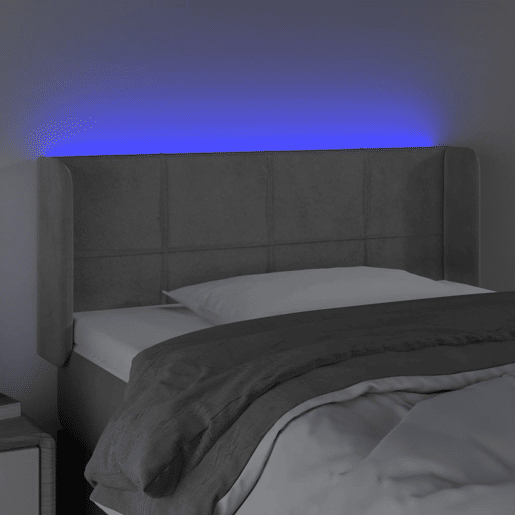 vidaXL Cabeceira cama c luzes LED veludo 103x16x7888 cm cinza-claro
