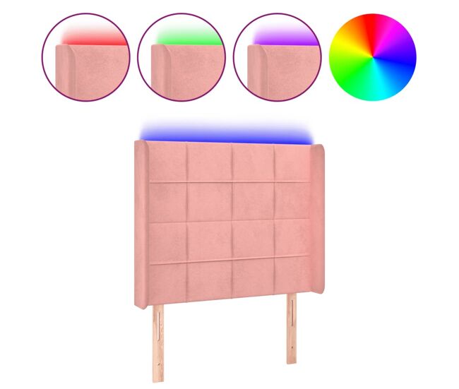 Vidaxl cabecero con led de terciopelo rosa 83x16x118/128 cm