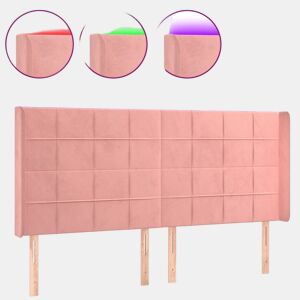 vidaXL Cabeceira de cama c luzes LED veludo 183x16x118128 cm rosa