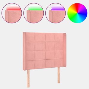 vidaXL Cabeceira de cama c luzes LED veludo 93x16x118128 cm rosa