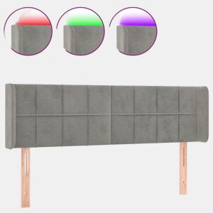 vidaXL Cabeceira cama c luzes LED veludo 147x16x7888 cm cinza-claro
