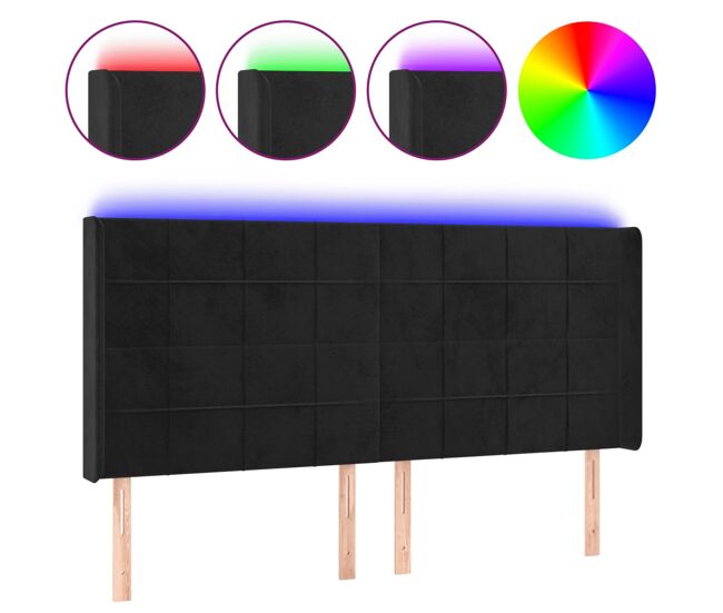 Vidaxl cabecero con led de terciopelo negro 203x16x118/128 cm