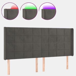 vidaXL Cabeceira de cama c LED veludo 203x16x118128 cm cinza-escuro