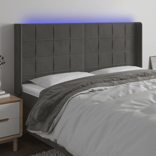 vidaXL Cabeceira de cama c LED veludo 203x16x118128 cm cinza-escuro