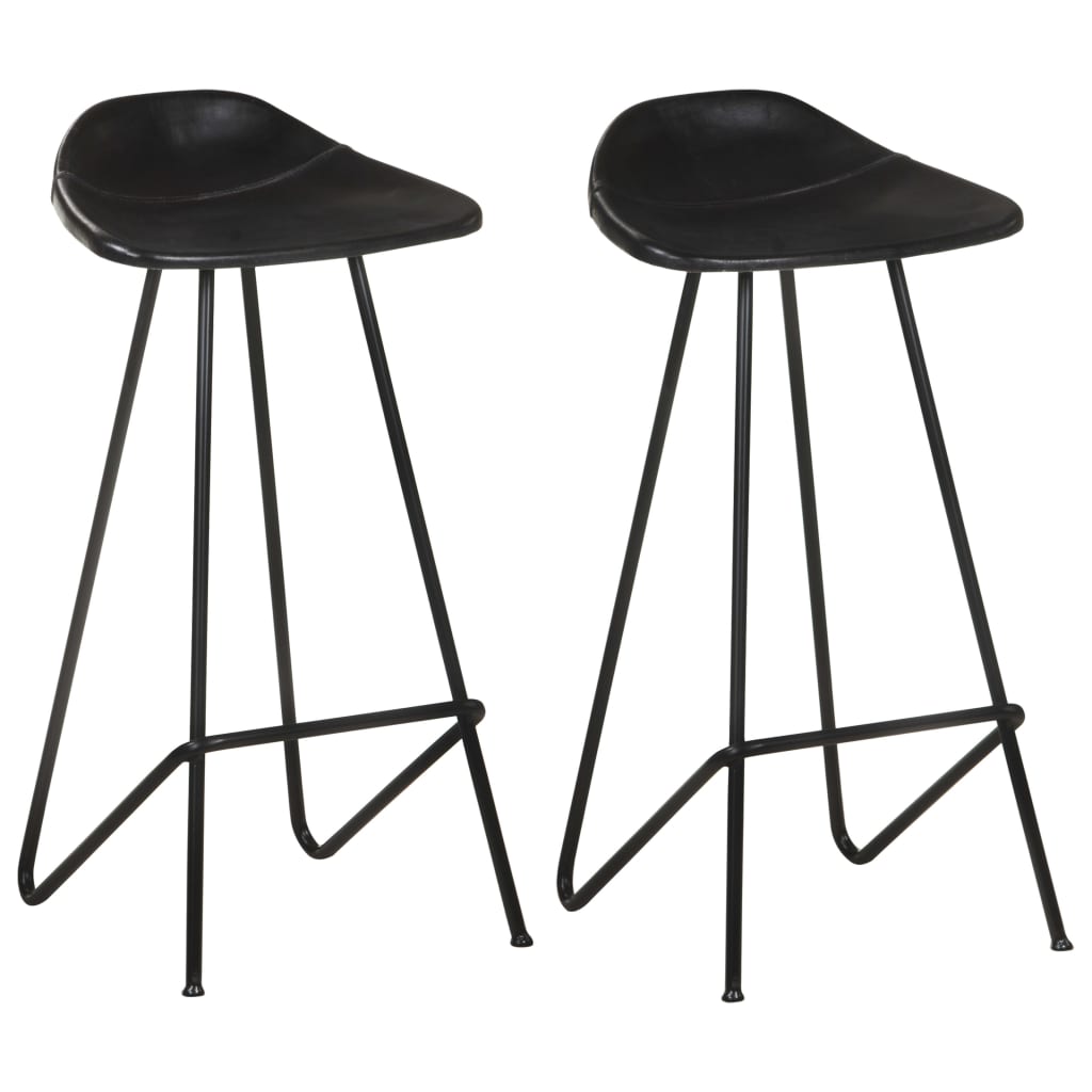 Vidaxl taburetes de cocina 2 unidades cuero auténtico negro
