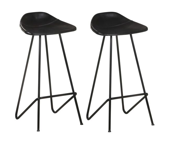 Vidaxl taburetes de cocina 2 unidades cuero auténtico negro
