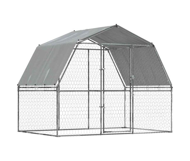Vidaxl jaula para perros con techo y puerta acero galvanizado plateado