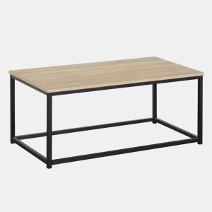 Mesa de centro fixa em carvalho cambriano e preto com estrutura metálica para sala de estar, dimensões 90x40x48 cm
