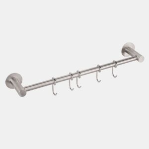 Cabide Adesivo Supra Kitchen com 5 Ganchos em Cinza com Medidas em Aço Inoxidável 43x5x7,7 cm